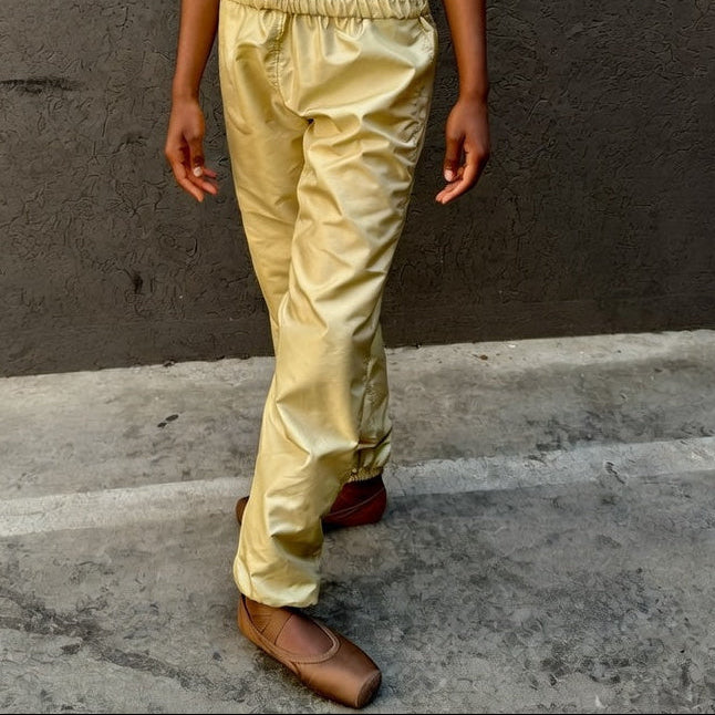 Y2K Gold Beige Trash-bag Pants